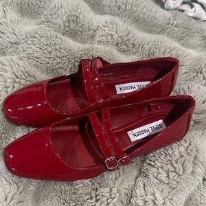 Steve Madden Glossy Red Double Strap Loafers